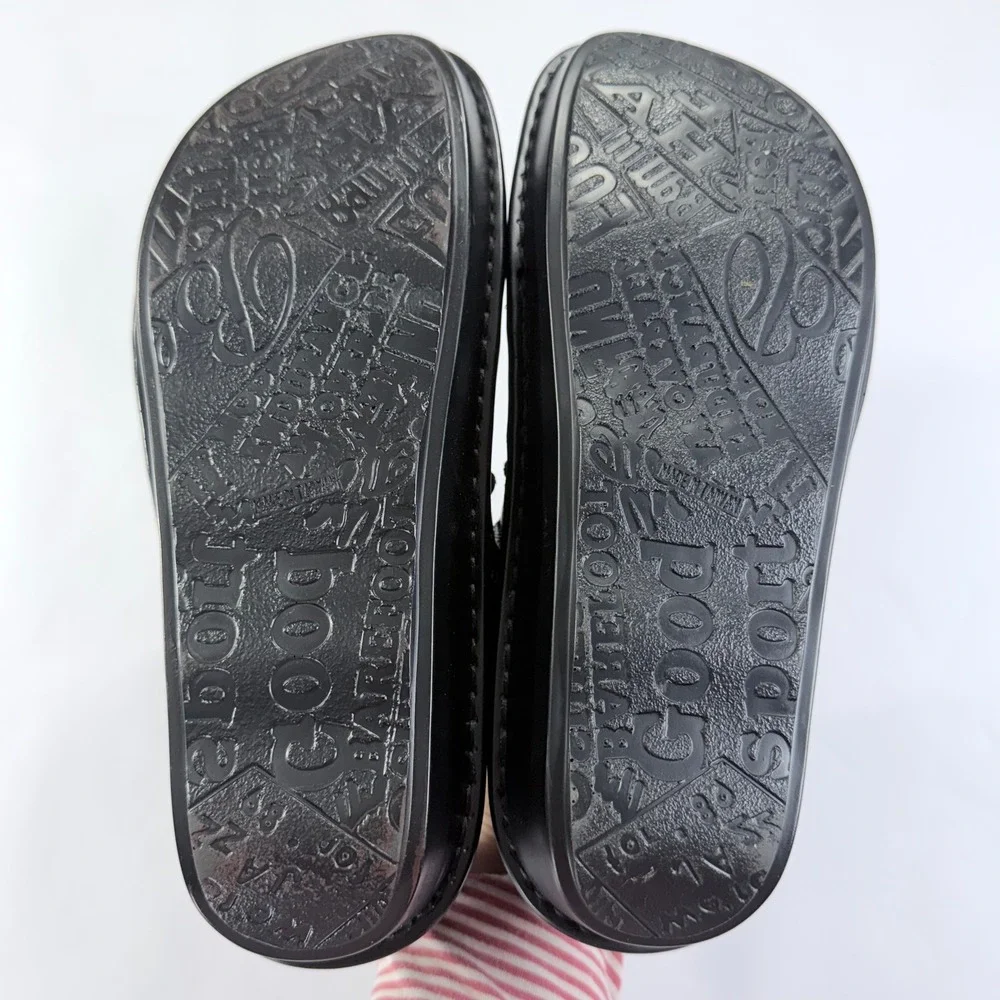 Spring Step Firefly Clog Womens 41/9.5-10 Black Leather Ribbed Slip On Lagenlook